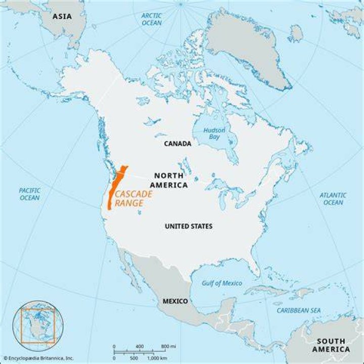 where is the cascade mountains located on a map